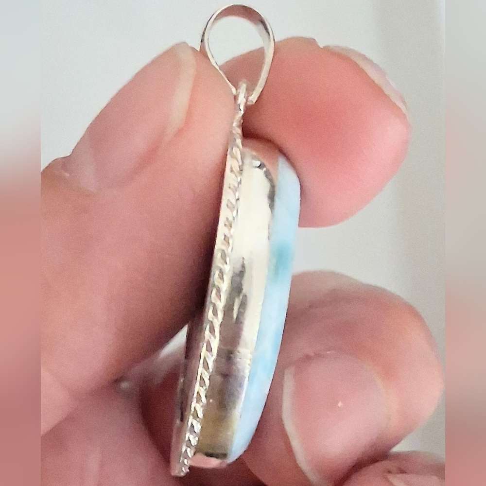 BLUE LARIMAR OVAL PENDANT 925 STERLING SILVER - Picture 2 of 5